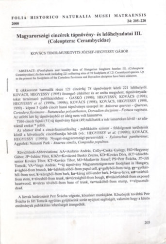 Kovcs Tibor, Muskovits Jzsef, Hegyessy Gbor - Magyarorszgi cincrek tpnvny- s lelhelyadatai III. - Klnlenyomat