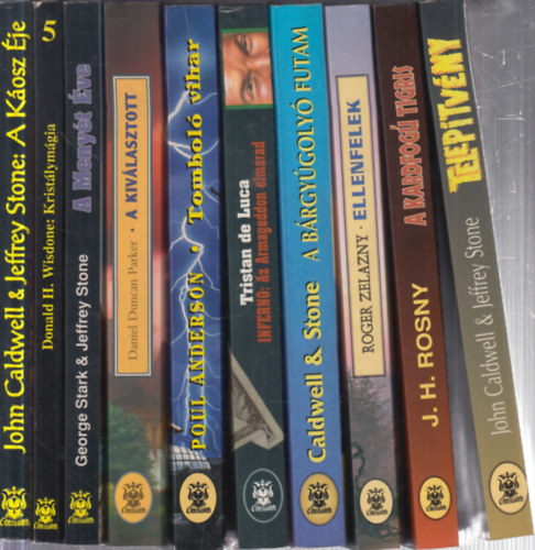 John Caldwell & Jeffrey Stone, Donald H. Wisdone, Stark, George- Stone, Jeffrey, Daniel Duncan Parker, Poul Anderson, Tristan de Luca, Caldwell-Stone, Roger Zelazny, J. H. Rosny - 10 db. Cherubion: A Káosz Éje + Kristálymágia + A Menyét Éve + A kiválasztott + Tomboló vihar + Inferno: Az Armageddon elmarad + A bárgyúgolyó futam + Ellenfelek + A kardfogú tigris + Telepítvény