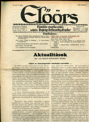 vitz Bajcsy-Zsilinszky Endre ( felels szerkeszt) - Elrs folyirat II. vf. 5. szm. 1929. februr 2.