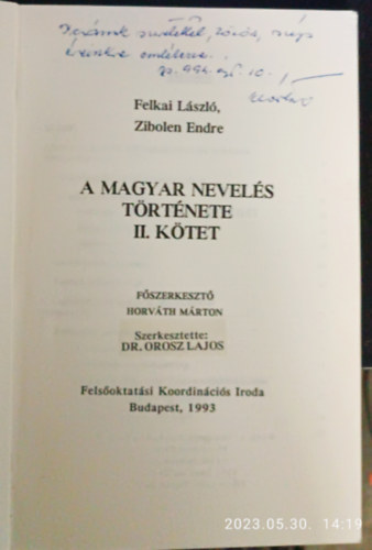 Horvth Mrton (fszerk.) - A magyar nevels trtnete II.
