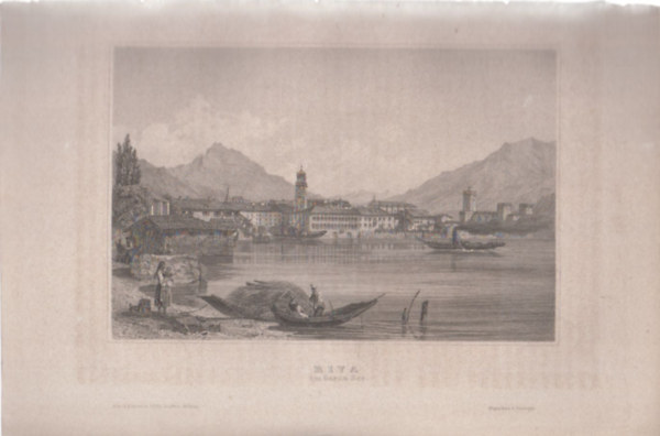 Riva am Garda See (Garda-tó, Olaszország, Európa) (16x23,5 cm méretű eredeti acélmetszet, 1856-ból)