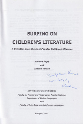 Papp Andrea, Vincze Emőke - Surfing on English Children's Literature - Dedikált