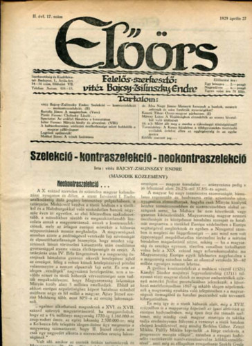 vitz Bajcsy-Zsilinszky Endre ( felels szerkeszt) - Elrs folyirat II. vf. 17. szm. 1929. pilis 27.