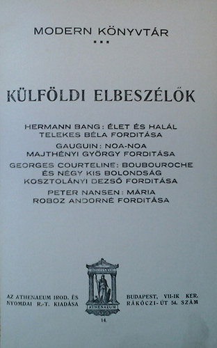 Herman Bang - let s hall (Klfldi elbeszlk)