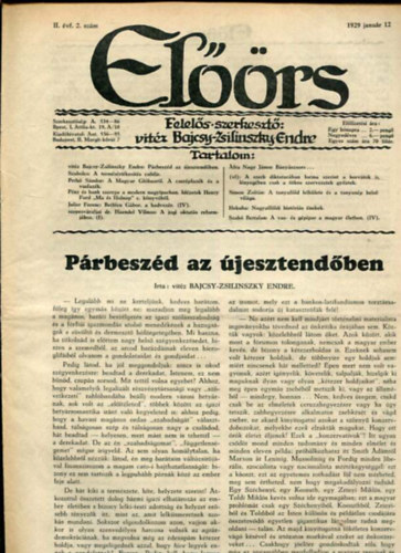 vitz Bajcsy-Zsilinszky Endre ( felels szerkeszt) - Elrs folyirat II. vf. 2. szm. 1929. janur 12.