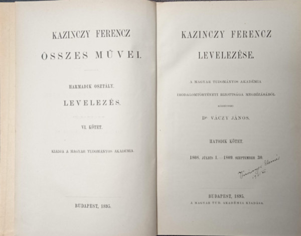 Dr. Vczy Jnos (szerk.) - Kazinczy Ferencz levelezse VI. (1808-1809)