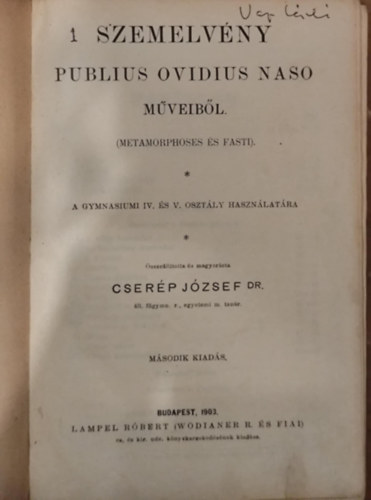 Cserp Jzsef dr. (szerk.) - Szemelveny Publius Ovidius Naso mveibl