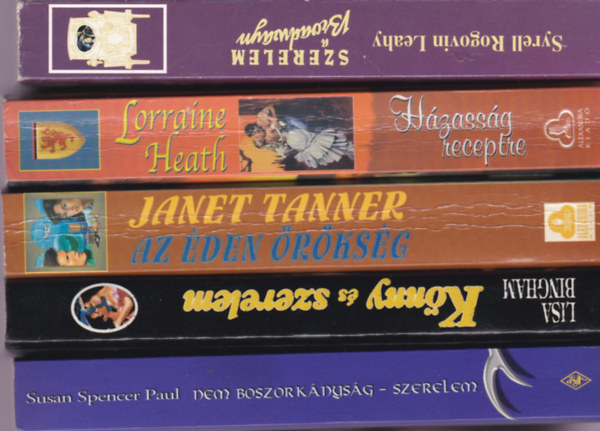 Romsntikus regények 5db: Szerelem a Broadwayn + Házasság receptre + Az éden örökség + Könny és szerelem + Nem boszorkányság-szerelem