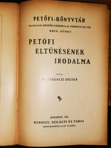 Dr. Ferenczi Zolt�n - Pet�fi elt�n�s�nek irodalma