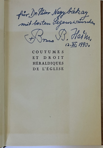 Coutumes et Droit Hraldiques de l'Eglise. Dediklt.