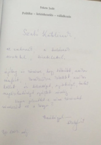 Fekete Judit - Politika - Kr�ziskezel�s - V�llalkoz�s