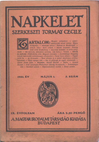 Tormay Cecile (szerk.) - Napkelet - 1931. IX. évfolyam május 1. 5.szám