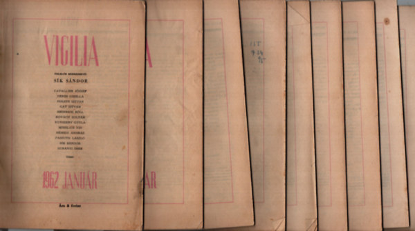 S�k S�ndor (szerk.) - Vigilia 1962/janu�r, febru�r, m�rcius, �prilis, j�nius, j�lius, augusztus, okt�ber, november, december.