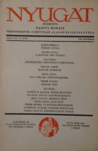 Babits Mihly (szerk.) - Nyugat XXXII. vfolyam 12. szm