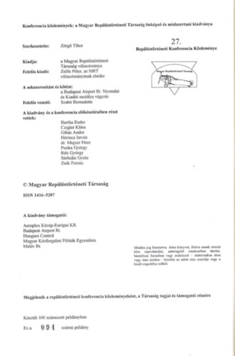 Z�rg� Tibor (szerk.) - A rep�l�st�rt�neti konferencia k�zlem�nyei 2002. (sz�mozott: 94/100 sz. p�ld�ny)