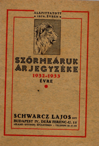 Schwarcz Lajos - Szrmeruk rjegyzke 1932-1933 vre - Schwarcz Lajos Bp.