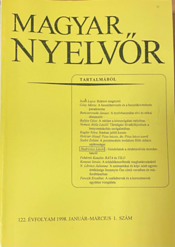 Keszler Borbla (szerk.) - Magyar Nyelvr 122. vf. 1998. 1-4. szm (teljes)
