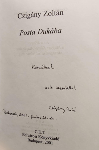 Czigány Zoltán - Posta Dukába