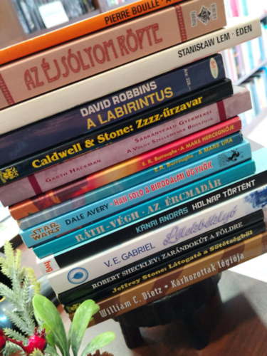 David Robbins, Pierre Boulle, Stanislaw Lem, Raymond E.Feist, John Caldwell, Garth Hackman, Edgar Rice Burroughs, DALE AVERY, István Ráth-Végh, Kánai András, V.E. Gabriel, Robert Sheckley, Jeffre - KÖNYVMENTŐ AJÁNLAT, 15 DB. Fantasy, Sci-fi. A majmok bolygója, Az éjsólyom röpte, Éden, Túlélők: A labirintus, Zzzz-űrzavar, Sárkányfalu gyermekei (A völgy szellemének bosszúja), A Mars hercegnője, A Mars ura, Star Wars: Han Solo a