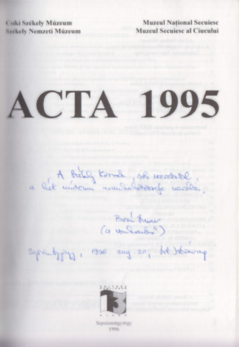 Bor Hunor (szerk.), Knya dm (szerk.) - Acta - 1995 (Dediklt)