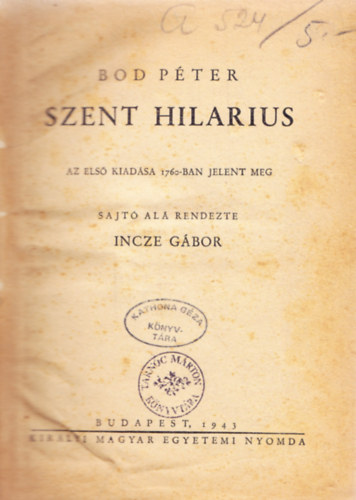 Bod Péter - Szent Hilarius