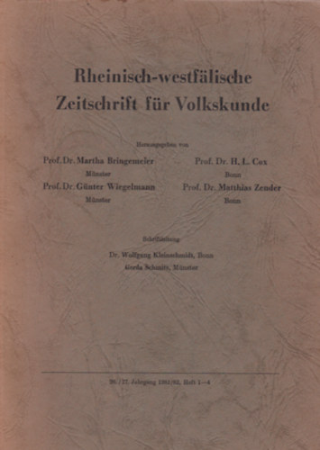 H. L. Cox (Szerk.), Matthias Zender (szerk.), Martha Bringemeier (szerk.), Gnter Wiegelmann (szerk.) - Rheinisch-Westflische - Zeitschrift fr Volkskunde