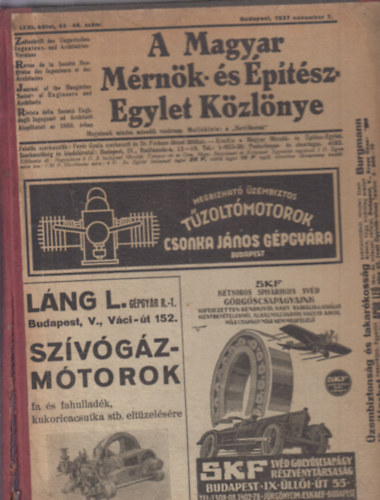 szerk.: Feyér Gyula és Frohner József - A Magyar Mérnök- és Építészegylet Közlönye - LXXI. kötet 1937, 1-52. szám (teljes évolyam)