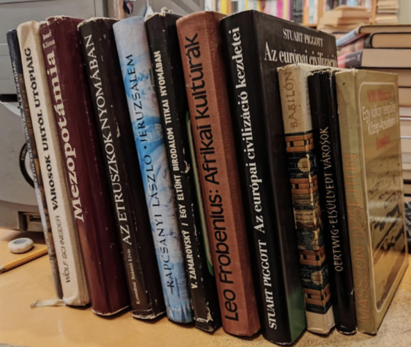 Rapcsnyi Lszl, Vojtech Zamarovsky, Leo Frobenius, Stuart Piggott, Josef Klma, Evelyn Klengel-Brandt, V.M. Masszon, Siegfried Oertwig, Wolf Schneider, Anatolij Varsavszkij, Sznt Livia - 11 db letnt idk: Az etruszkok nyomban; Jeruzslem; Egy eltnt birodalom titkai nyomban; Afrikai kultrk; Az eurpai civilizci kezdetei; Mezopotmia; Kezdetben voltak a legendk; Vrosok Urtl Utpiig; Elsllyedt vrosok
