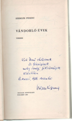 Szeml�r Ferenc - V�ndorl� �vek- versek- dedik�lt