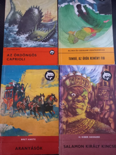 H. Rider Haggard, Alina s Czeslaw Centkiewicz, Dieter Ott, Brdos Lszl, Bret Harte, Thomas Mayne Reid, Szentivnyi Jen, Kvri Gyrgy - Delfinknyvek knyvcsomag (8 darab) Kapd el a tolvajt s tartsd a szd!, A Grg glya titka, A fehr trzsfnk, Aranysk, A dzsids kapitny, Az rdgi Caprioli, Tumb az rk remny fia, Salamon kirly kincse