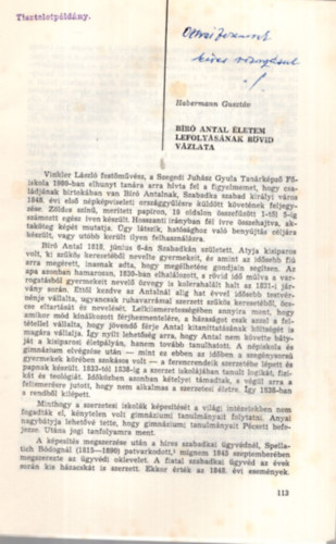 Habermann Guszt�v - B�r� Antal �letem lefoly�s�nak r�vid v�zlata- K�l�nlenyomat - Dedik�lt