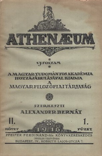 Alexander Bernát (szerk.) - Athenaeum Uj Folyam II. kötet 1. füzet