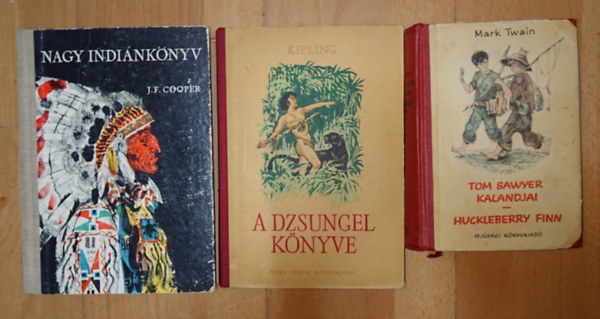 Mark Twain, Rudyard Kipling, J. F. Cooper - 3 klasszikus k�tet / 4 ifj�s�gi reg�ny, Tom Sawyer kalandjai / Huckleberry Finn, A Dzsungel k�nyve. Nagy indi�nk�nyv