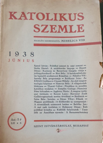 Mihelics Vid /szerk./ - Katolikus szemle 1938 j�nius
