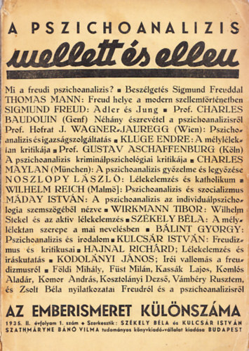 Szkely Bla (szerk.) - A pszichoanalizis mellett s ellen (I. kiads)
