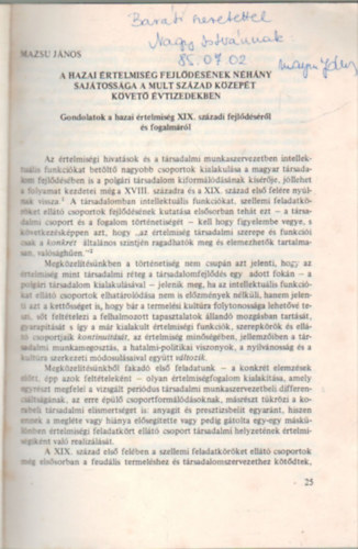 Mazsu János - A hazai értelmiség fejlődésének néhány sajátossága a mult század közepét követő étvitzedekben - Különlenyomat