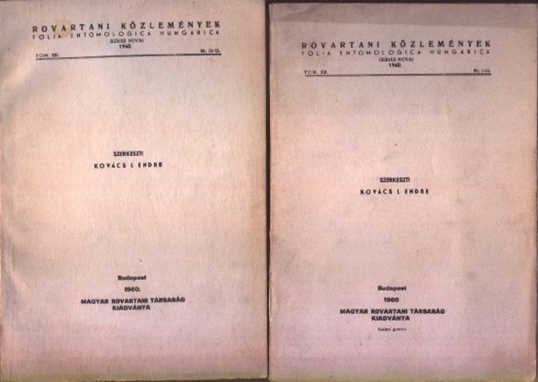 Kovács I. Endre (szerk.) - Rovartani közlemények - Folia Entomologica Hungarica 1960. I-II. Tom. XIII. Nr. 1-25.
