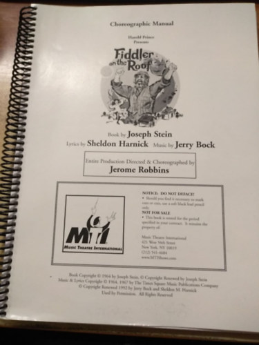 Book by Joseph Stein, Lyrics by Sheldon Harnick, Music by Jerry Bock - Fiddler on the Roof (Choreographic Manual)