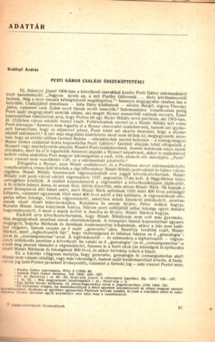 Kubinyi Andr�s - Pesti G�bor csal�di �sszek�ttet�sei - K�l�nlenyomat