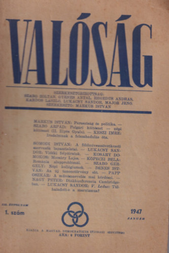 Szab� Zolt�n, Gyenes Antal, Kardos L�szl� - Val�s�g 1947 janu�r III. �vf. 1. sz�m