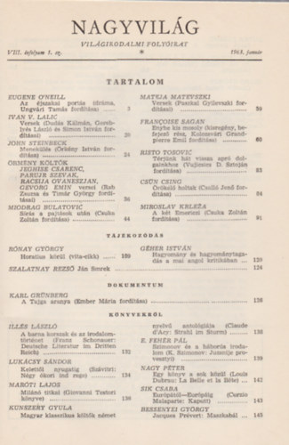 Kardos László (főszerk.) - Nagyvilág (Világirodalmi folyóirat) I-II., VIII. évf. 1-12. szám, 1963 (Két kötetben)