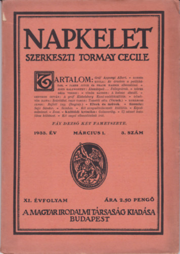 Tormay Cecile (Szerk.) - Napkelet XI. vf. 1933. mrcius 3. szm