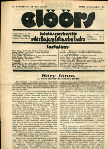 vitz Bajcsy-Zsilinszky Endre ( felels szerkeszt) - Elrs folyirat II. vf. 51-52. szm. 1929. december 21.