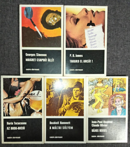 Georges Simenon, P. D. James, Horia Tecuceanu, Dashiell Hammett, Jean-Paul Rouland-Claude Oliver - (5db) Fekete könyvek krimi könyvcsomag: Maigret csapdát állít / Takard el az arcát! / Az Anda-akció / A máltai sólyom / Bájos hekus