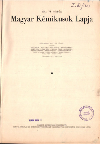 Magyar Kroly - Magyar Kmikusok Lapja 1951. VI. vfolyam (egybektve)