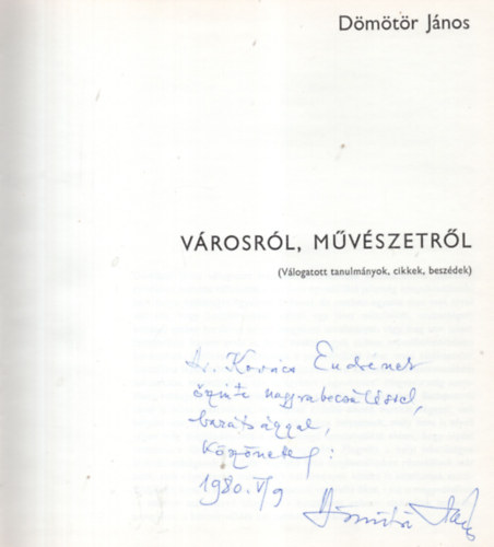 Dmtr Jnos - Vrosrl, mvszetrl- dediklt