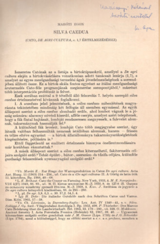 Mar�ti Egon - Silva caedua (K�l�nlenyomat az Antik Tanulm�nyok 1972/XIX/2. sz�m�b�l, Dedik�lt)