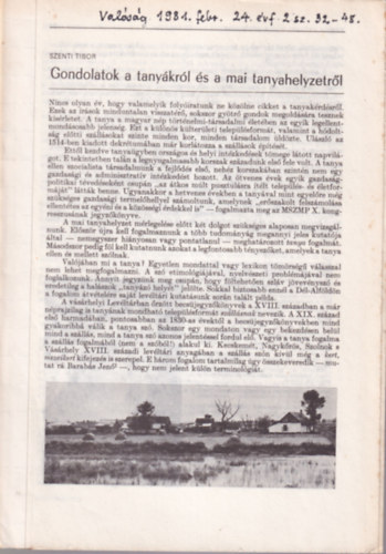 Szenti Tibor - Gondolatok a tanykrl s a mai tanyahelyzetrl - klnlenyomat