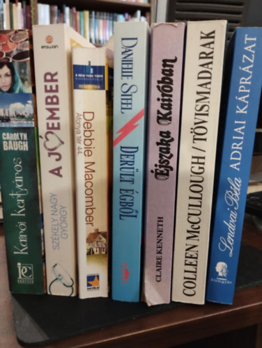 Lendvai Bla, Colleen  McCullough, Claire Kenneth, Danielle Steel, Debbie Macomber, Szkely Gyrgy, Carolyn Baugh - Romantikus regny knyvcsomag 7 darabos KNYVMENT AJNLAT: Adriai kprzat, Tvismadarak, jszaka Kairban, Derlt gbl, fonya tr 44., A jember, Kairi kertvros