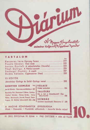 Kenyeres Imre (szerk.) - Dirium - A Magyar Knyvbartok folyirata szrvnyszmok (6 db) - IV. (XIII.) vf. 10-12. szm + V. (XIV.) vf. 1-3. szm